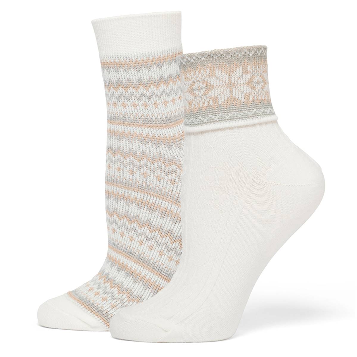 Womens HUE 2pk. Fair Isle Turn Cuff & Crew Socks