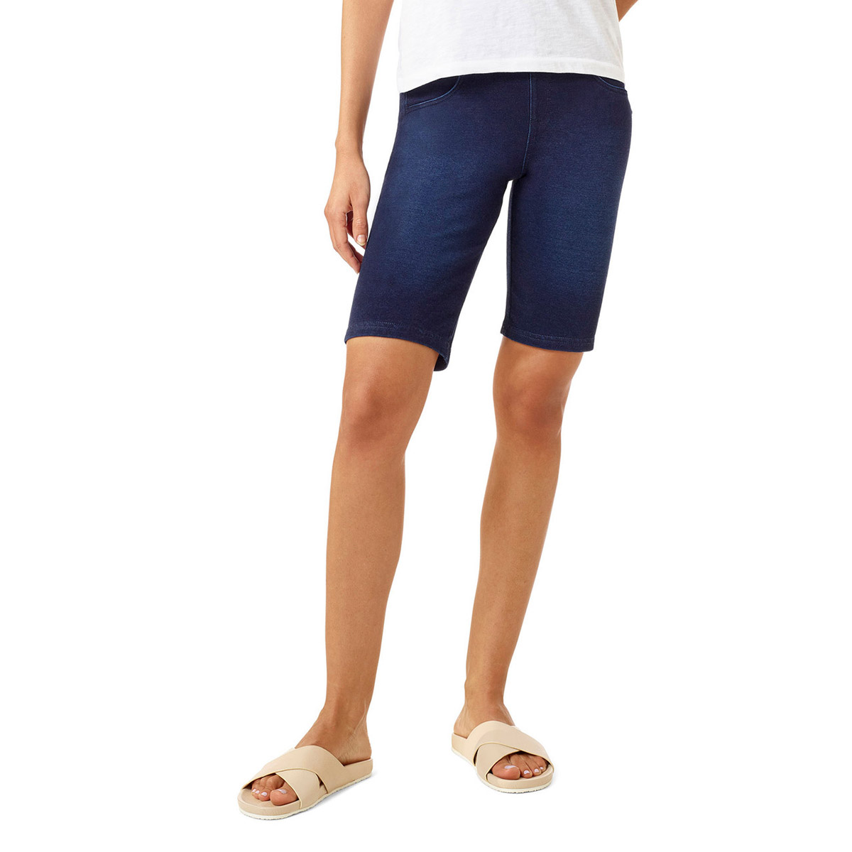 Womens HUE(R) High Rise Denim Bermuda Shorts