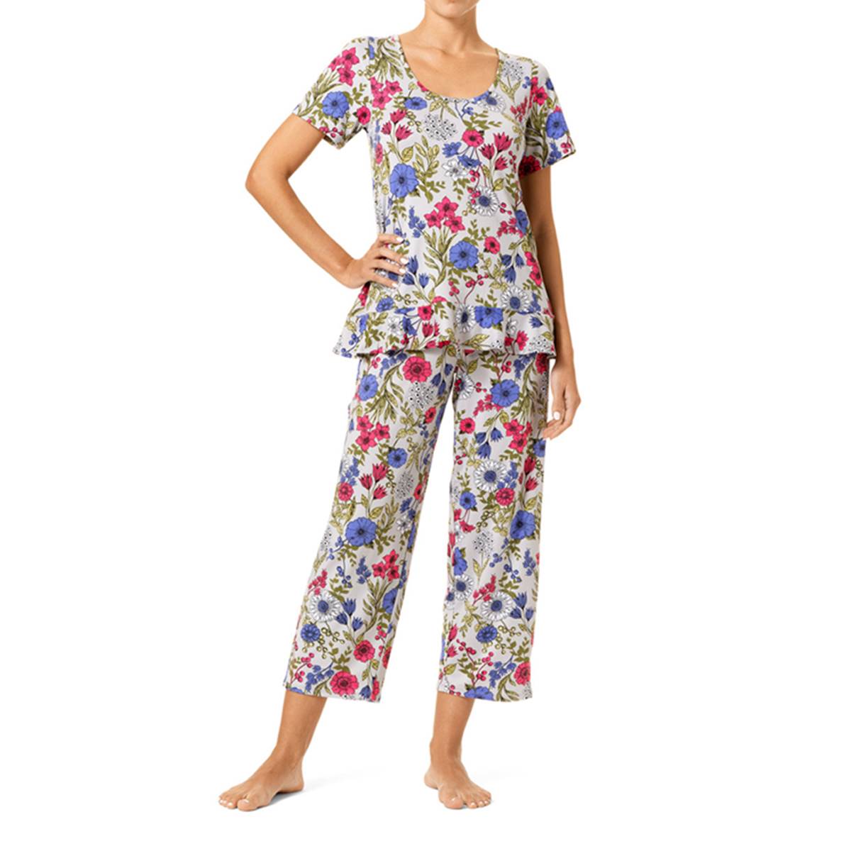 Womens HUE(R) Flosishing Floral Flounce Tee Pajama Set