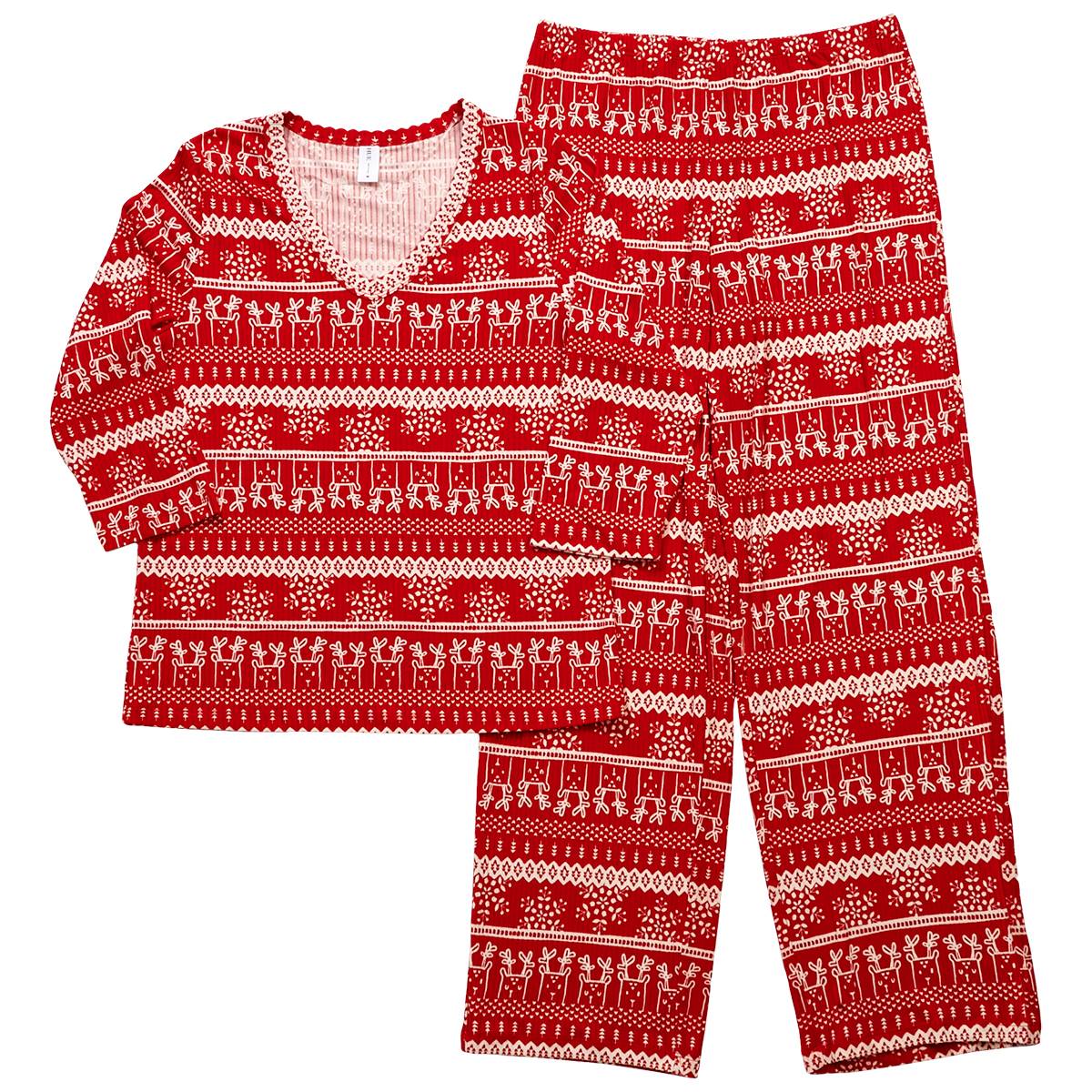 Womens HUE(R) Long Sleeve Reindeer Fair Isle Pajama Set