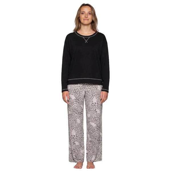 Womens HUE(R) Long Sleeve Black Jersey Waffle Pajama Set
