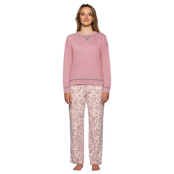 Womens HUE(R) Long Sleeve Paisley Jersey Waffle Pajama Set