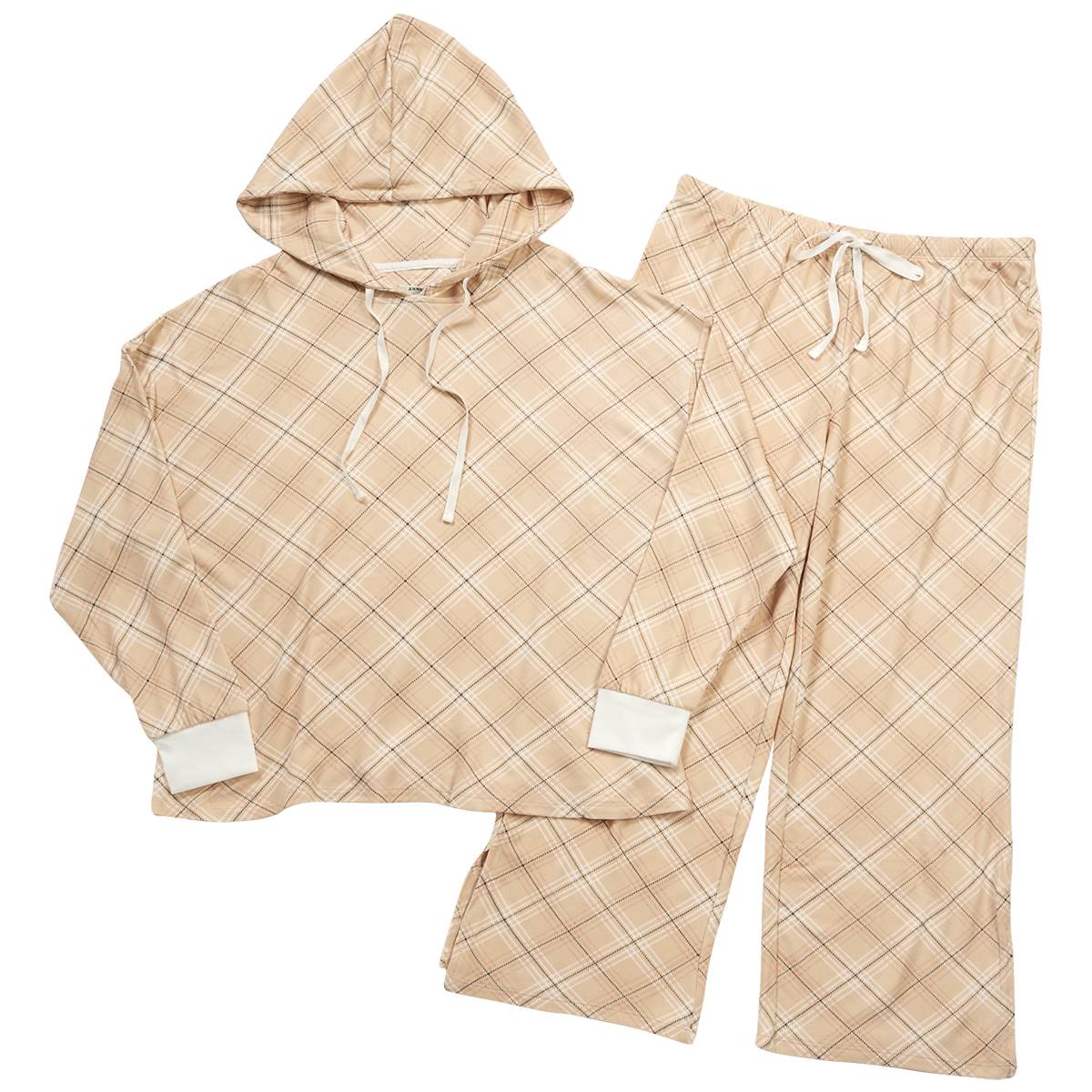 Womens Anne Klein Long Sleeve Brushed Geo Hooded Pajama Set