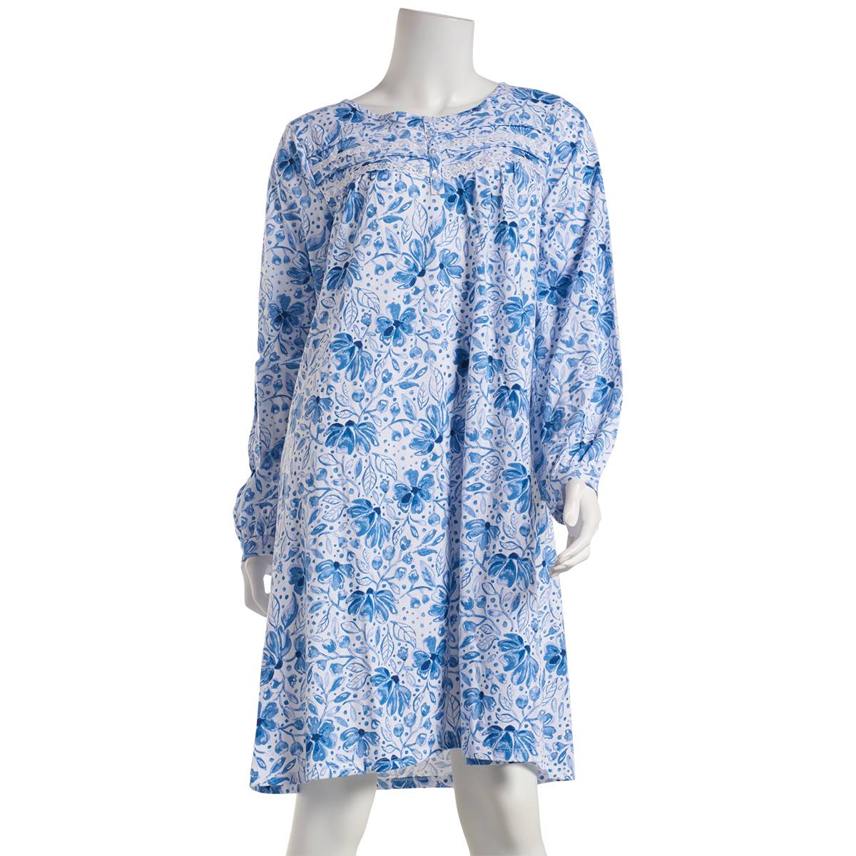 Womens Celestial Dreams Long Sleeve Floral Henley Nightgown