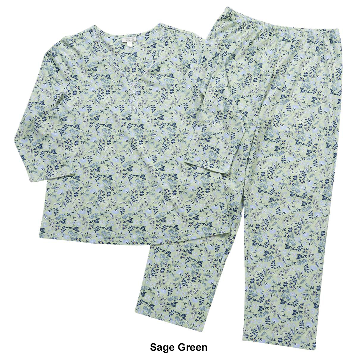 Womens Celestial Dreams 3/4 Sleeve Floral Henley Pajama Set