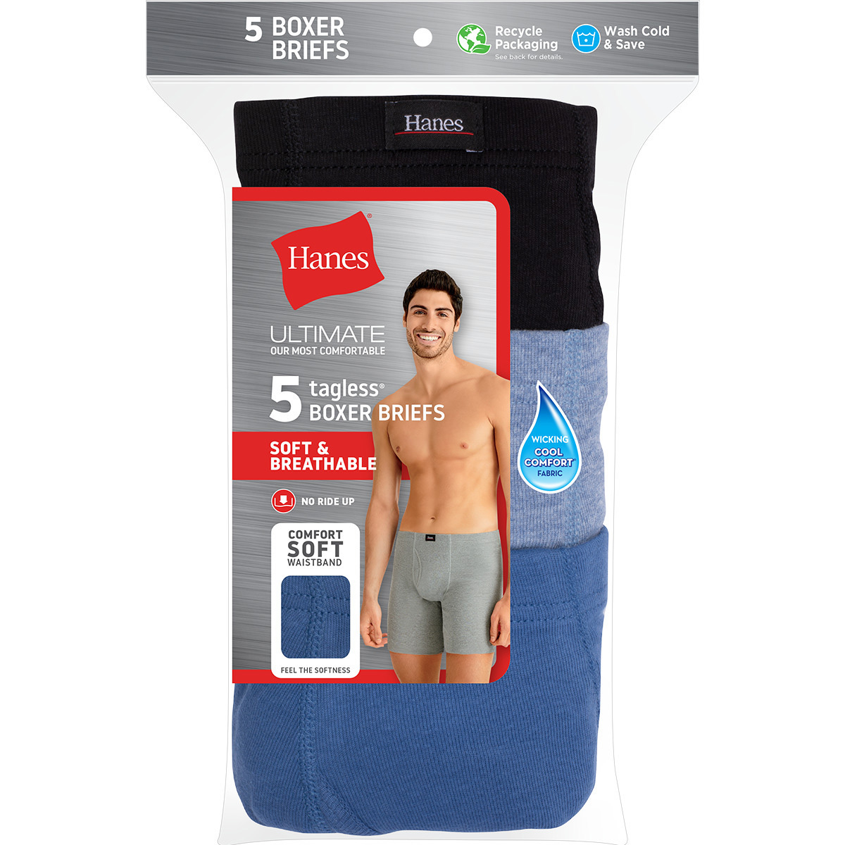 Mens Hanes(R) Ultimate(R) 5pk. Covered Waistband Boxer Briefs