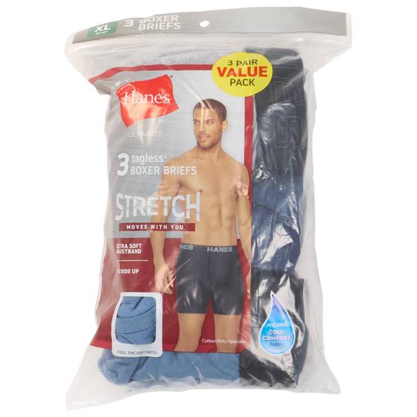 Mens Hanes(R) Ultra Cotton 3pk. Stretch Boxer Briefs - Grey/Blue alternate view