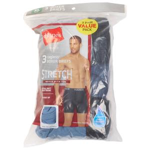 Mens Hanes(R) Ultra Cotton 3pk. Stretch Boxer Briefs - Grey/Blue alternate view