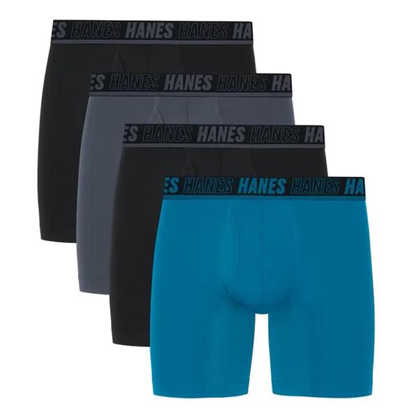 Mens Hanes(R) Moves 4pk. Performance Boxer Briefs - Teal/Black