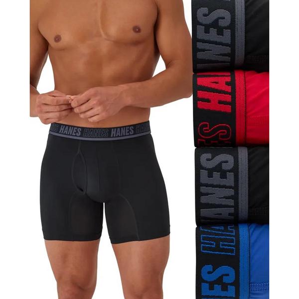 Mens Hanes(R) Moves 4pk. Performance Boxer Briefs - Blue/Black/Red alternate view