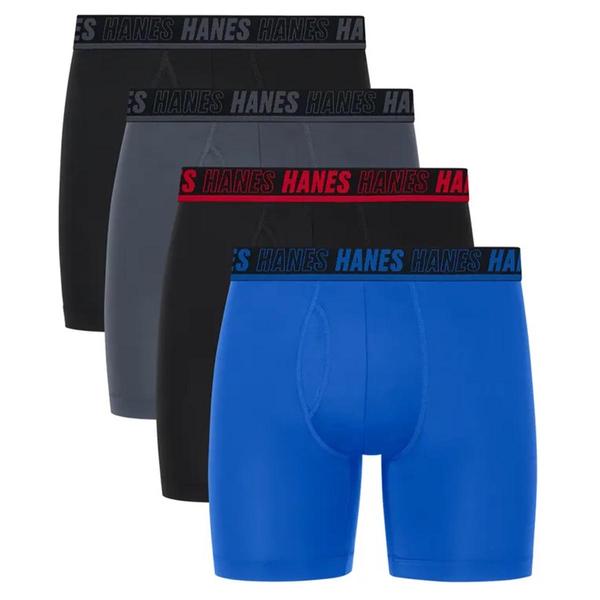 Mens Hanes(R) Moves 4pk. Performance Boxer Briefs - Blue/Black