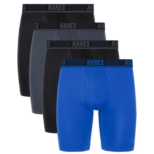 Mens Hanes(R) Moves 4pk. Long Leg Boxer Briefs - Blue/Black