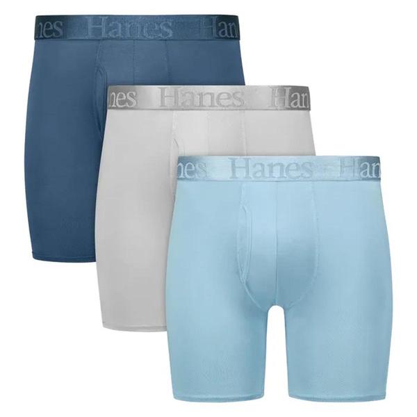 Mens Hanes(R) Originals 3pk. Supersoft Boxer Briefs-Light Blue/Grey