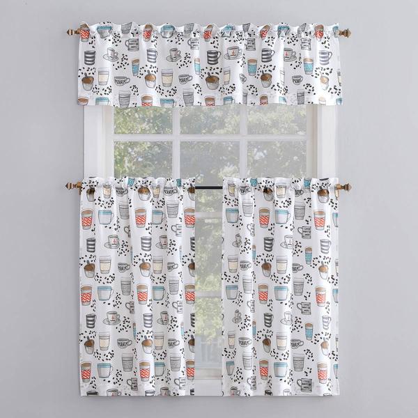 Morning Brew 3pc. Kitchen Curtains Tier Set with Valance