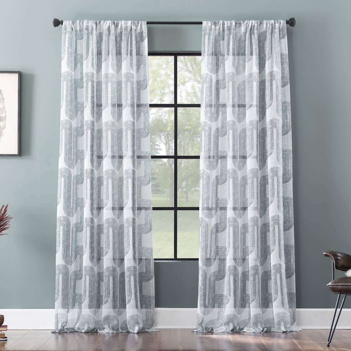 Colossal Modern Print Slub Rod Pocket Sheer Curtain