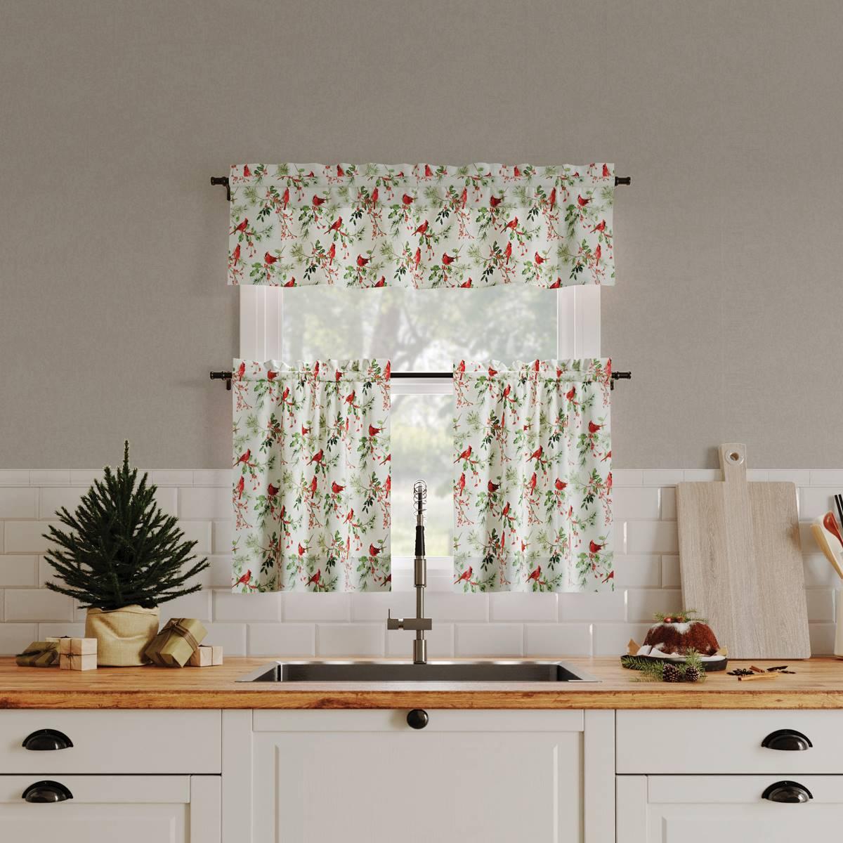 Allover Cardinal Print Kitchen Curtain