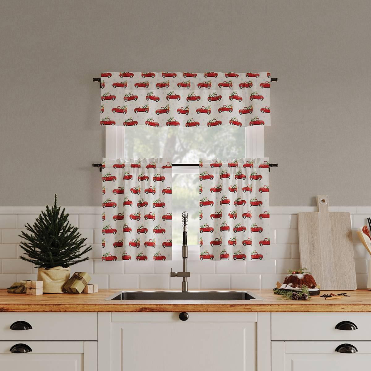 Classic Holiday Pick Up Truck Kitchen Curtains
