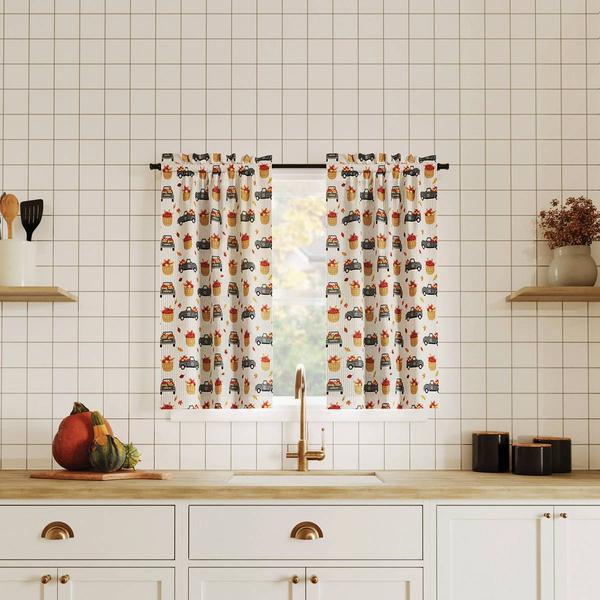 Farmers Market Fall Truck Print Kitchen Curtains
