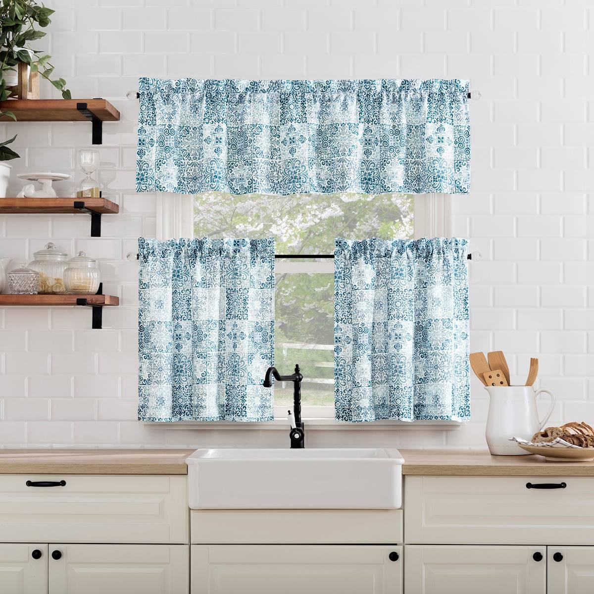 Greco Mosaic Print Textured Kitchen Curtain