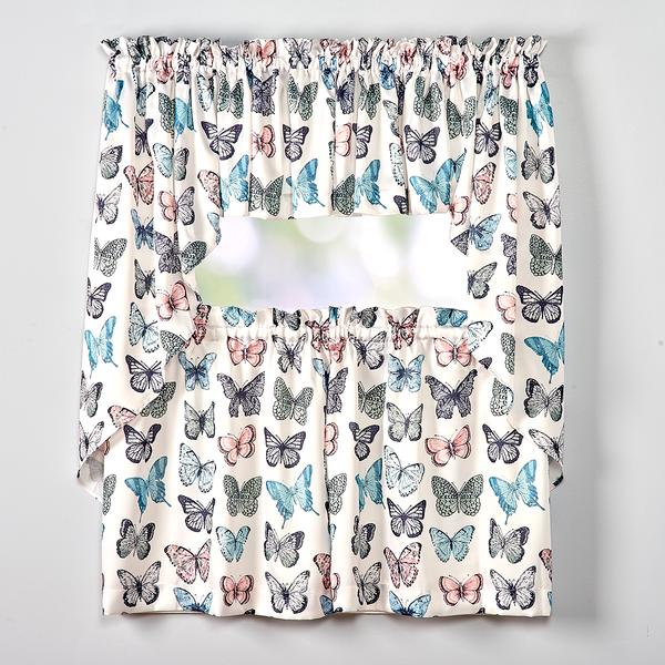 Marepesia Butterfly Print Room Darkening Tier Curtains