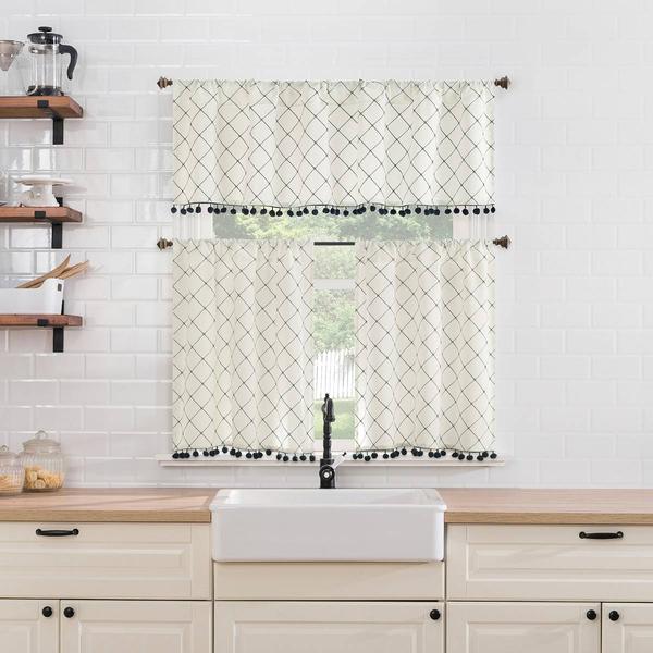 Olympia Lattice Tiers Kitchen Curtains alternate view