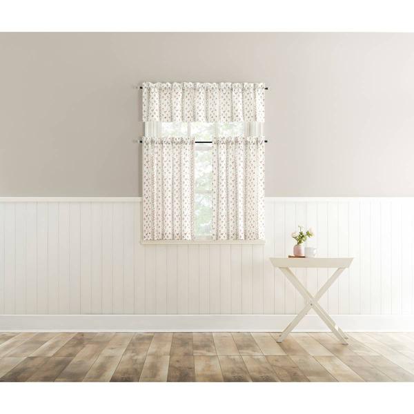 Ridgewood Print Textured Ground Rod Pocket Kitchen Curtains