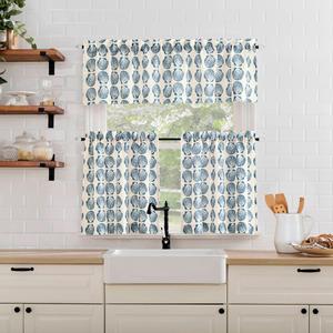 Seaside Print Textured Tiers Curtains