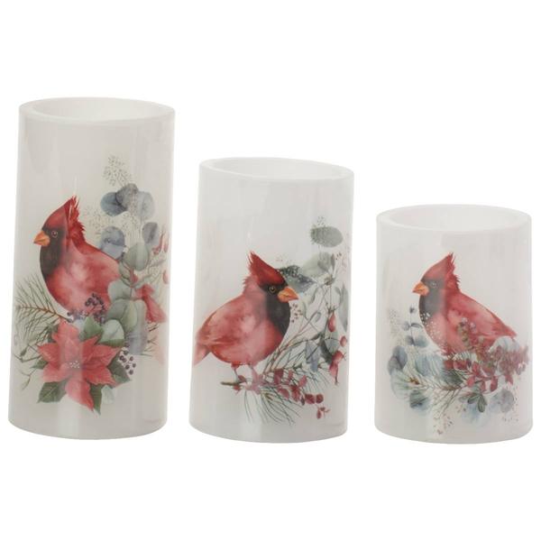 Fitz and Floyd Christmas Cardinal LED Wax Pillar Candles-Set of 3