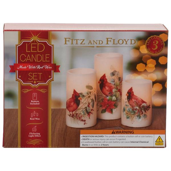 Fitz and Floyd Christmas Cardinal LED Wax Pillar Candles-Set of 3 alternate view