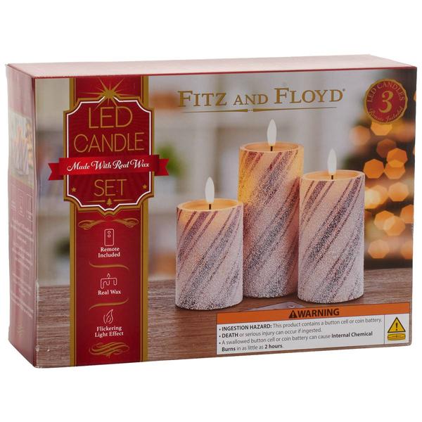 Fitz and Floyd Candy Cane LED Wax Pillar Candles - Set of 3