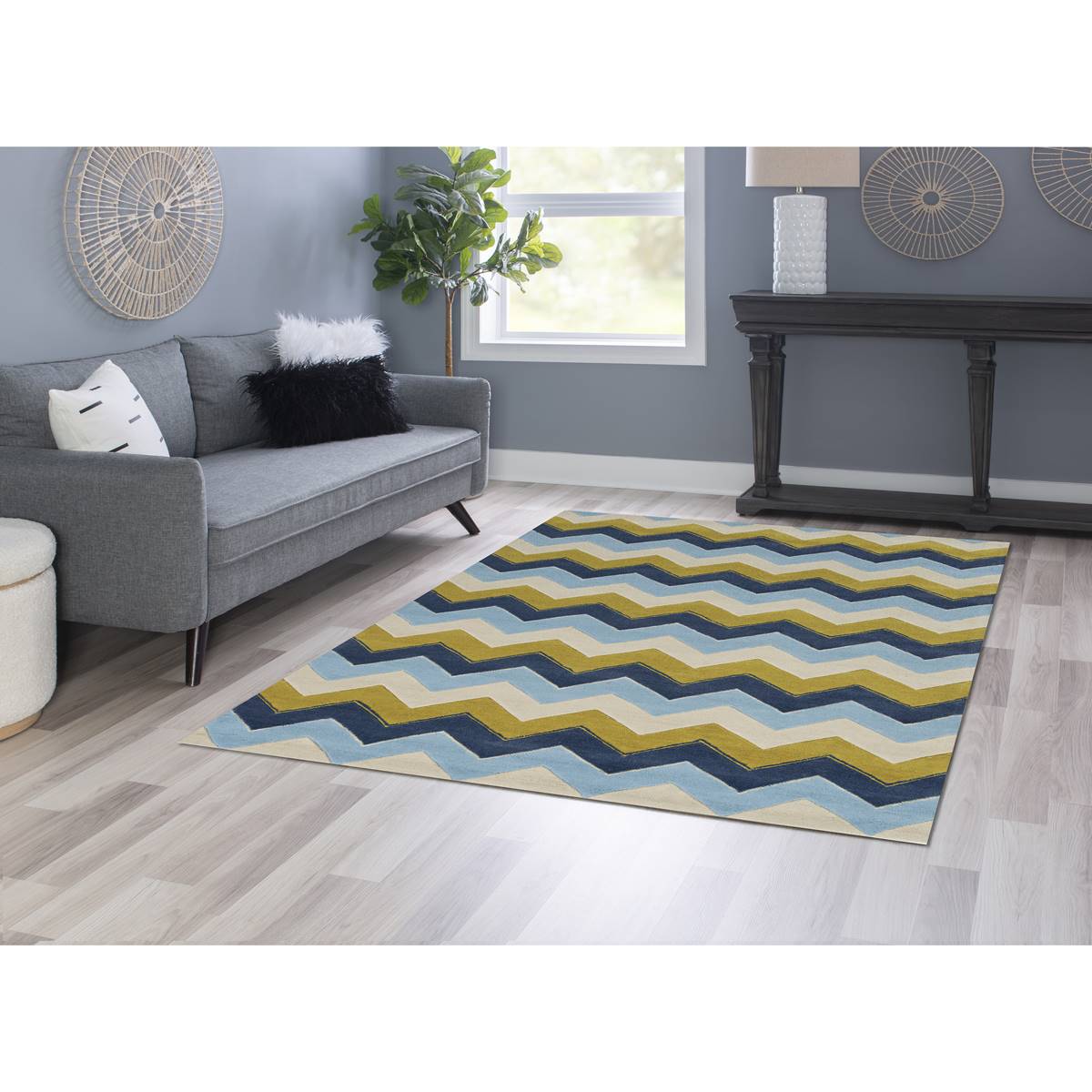 Linon Home Decor Trio Blue Area Rug - 5x7