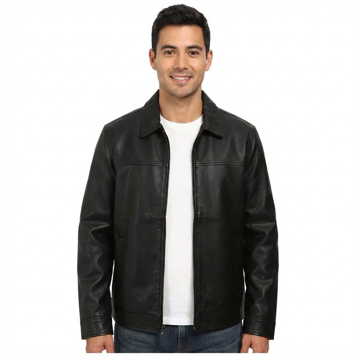 Tommy Hilfiger Men's Faux Leather Laydown Collar Jacket - Dark Brown