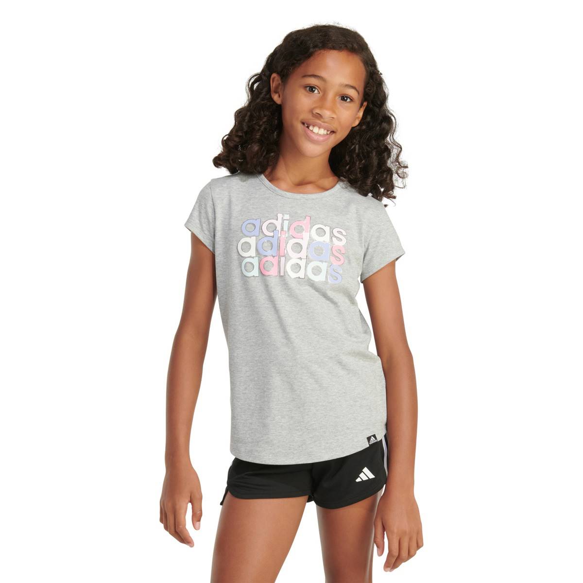 Girls (7-16) adidas(R) Triple Logo Short Sleeve Essential Tee