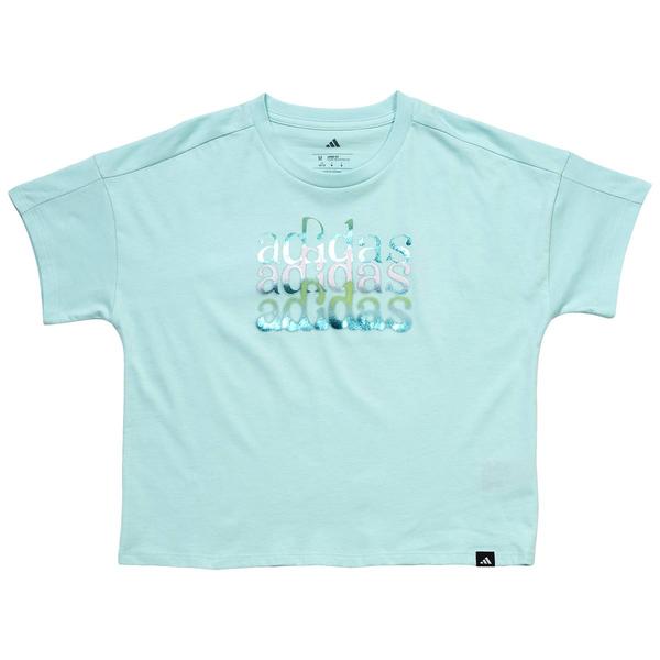 Girls (7-16) adidas(R) Short Sleeve Repeating Text Loose Fit Tee