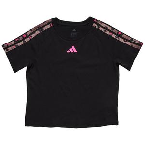 Girls (7-16) adidas(R) Short Sleeve Leopard 3 Stripe Raglan Tee alternate view