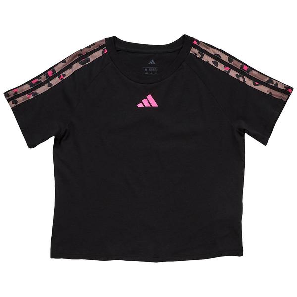 Girls (7-16) adidas(R) Short Sleeve Leopard 3 Stripe Raglan Tee alternate view