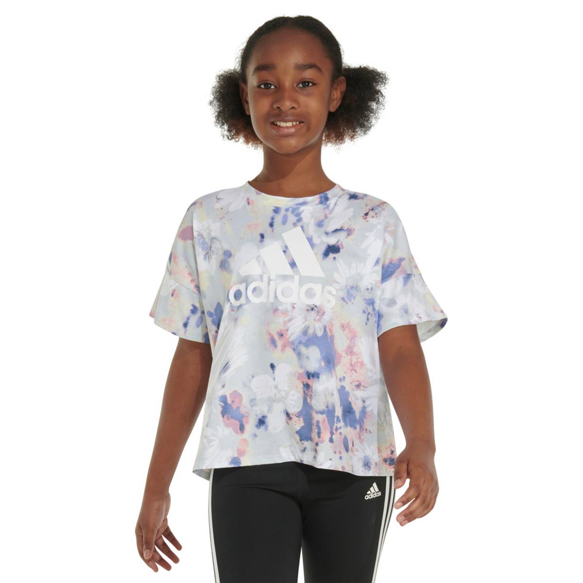 Girls (7-16) Adidas(R) Short Sleeve Tie Dye Floral Loose Box Tee