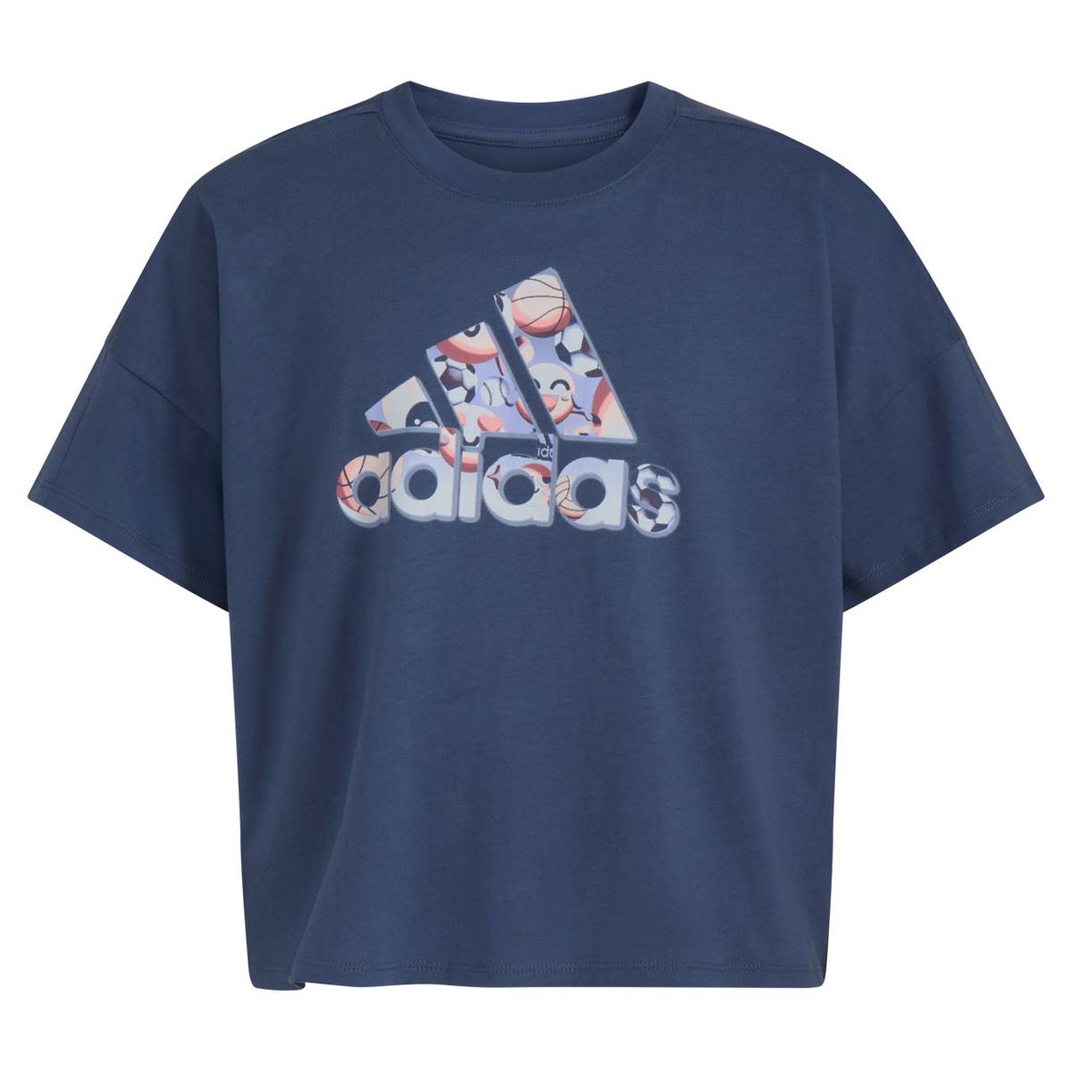 Girls (7-16) Adidas(R) Short Sleeve Boxy Tee W/ Sport Emojis Logo