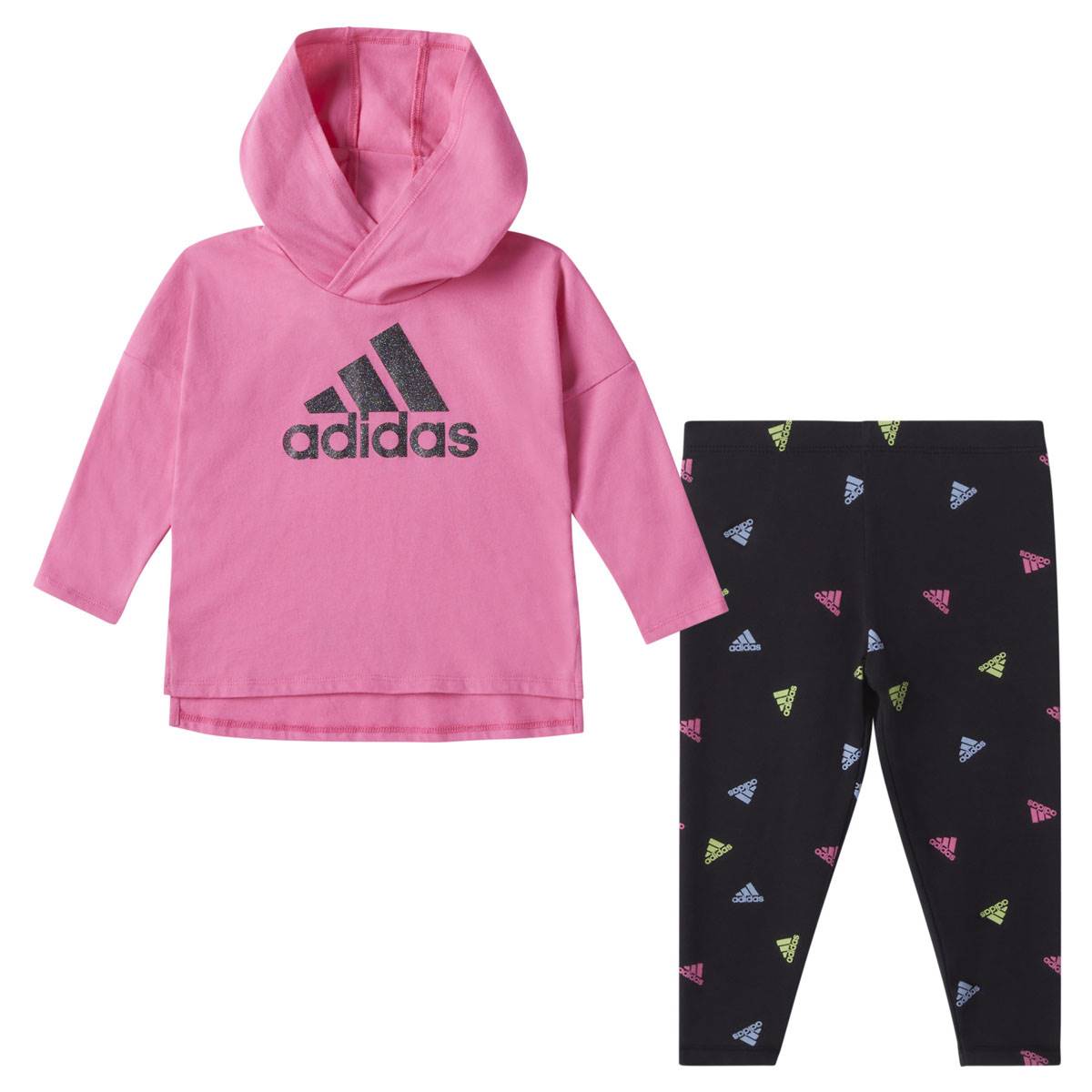 Toddler Girl adidas(R) Hooded Shimmer Top & Logo Leggings Set