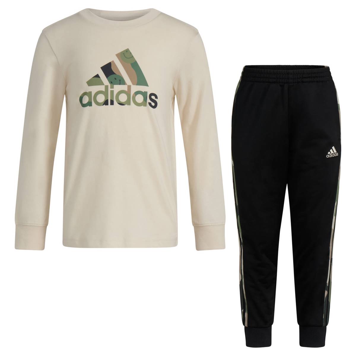 Toddler Boy Adidas(R) Camo Logo Long Sleeve Tee & Tricot Pants Set