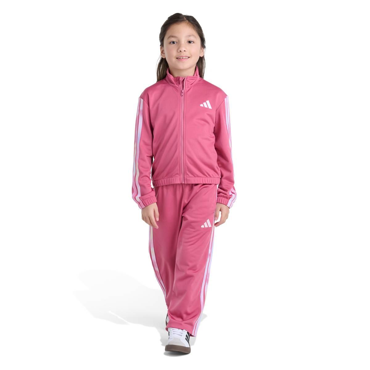 adidas Girls' 2T-6X Long-Sleeve 3-Stripe Jacket and Pants, 2-Piece Set - Dual Magenta