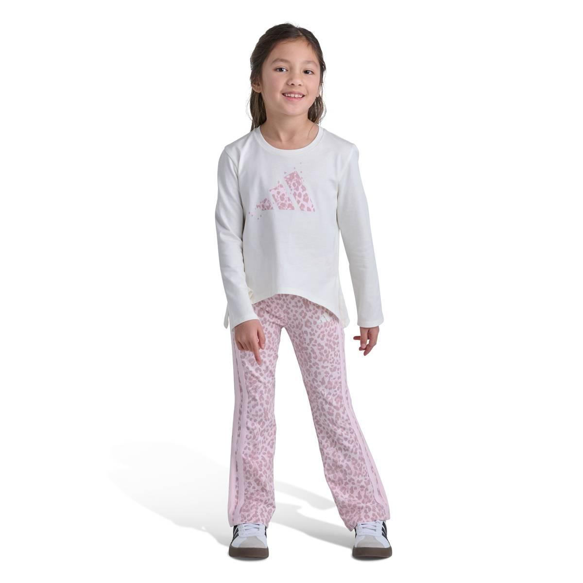 Girls (4-6x) adidas(R) Long Sleeve Leopard Logo Tee & Leggings Set