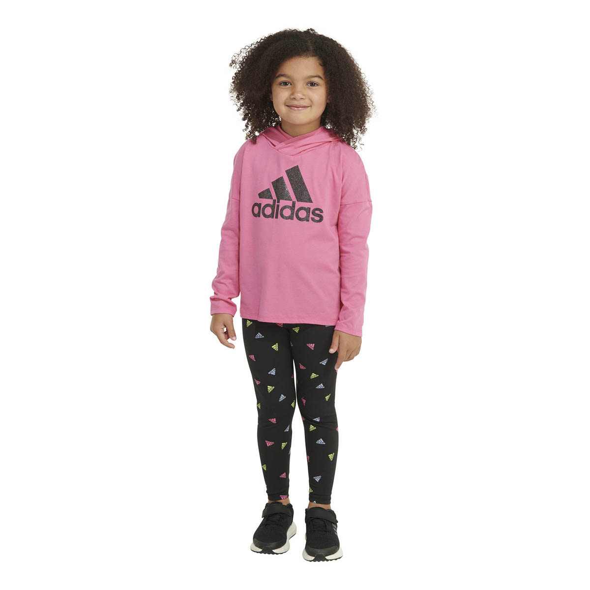 Girls (4-6x) Adidas(R) Solid Hooded Tee & Tossed Logo Leggings Set