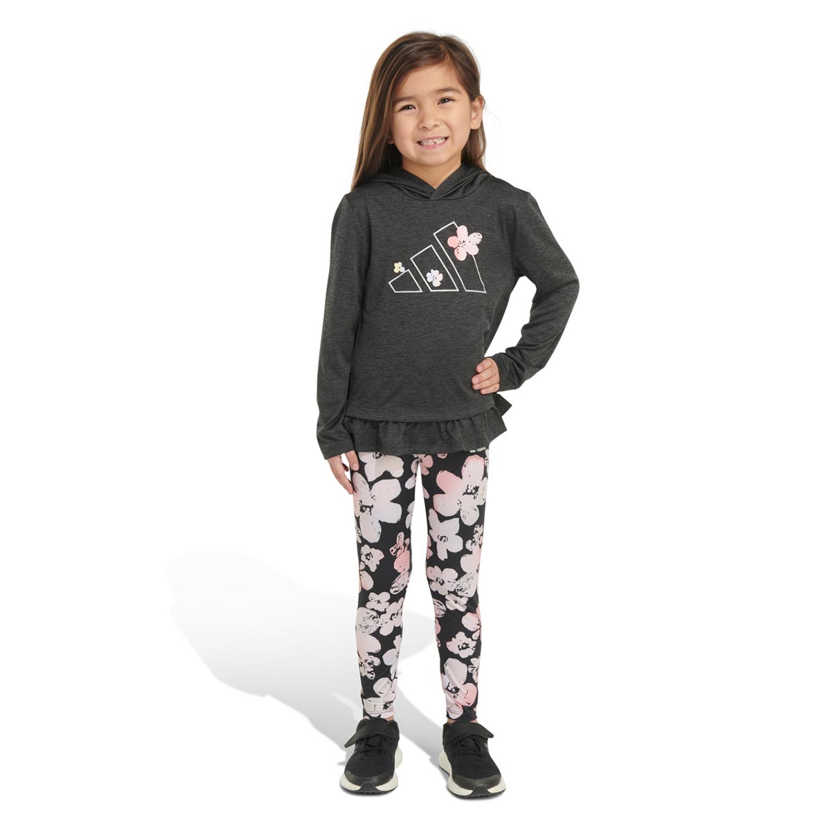 Girls (4-6x) Adidas(R) Logo Ruffle Melange Top & Floral Leggings