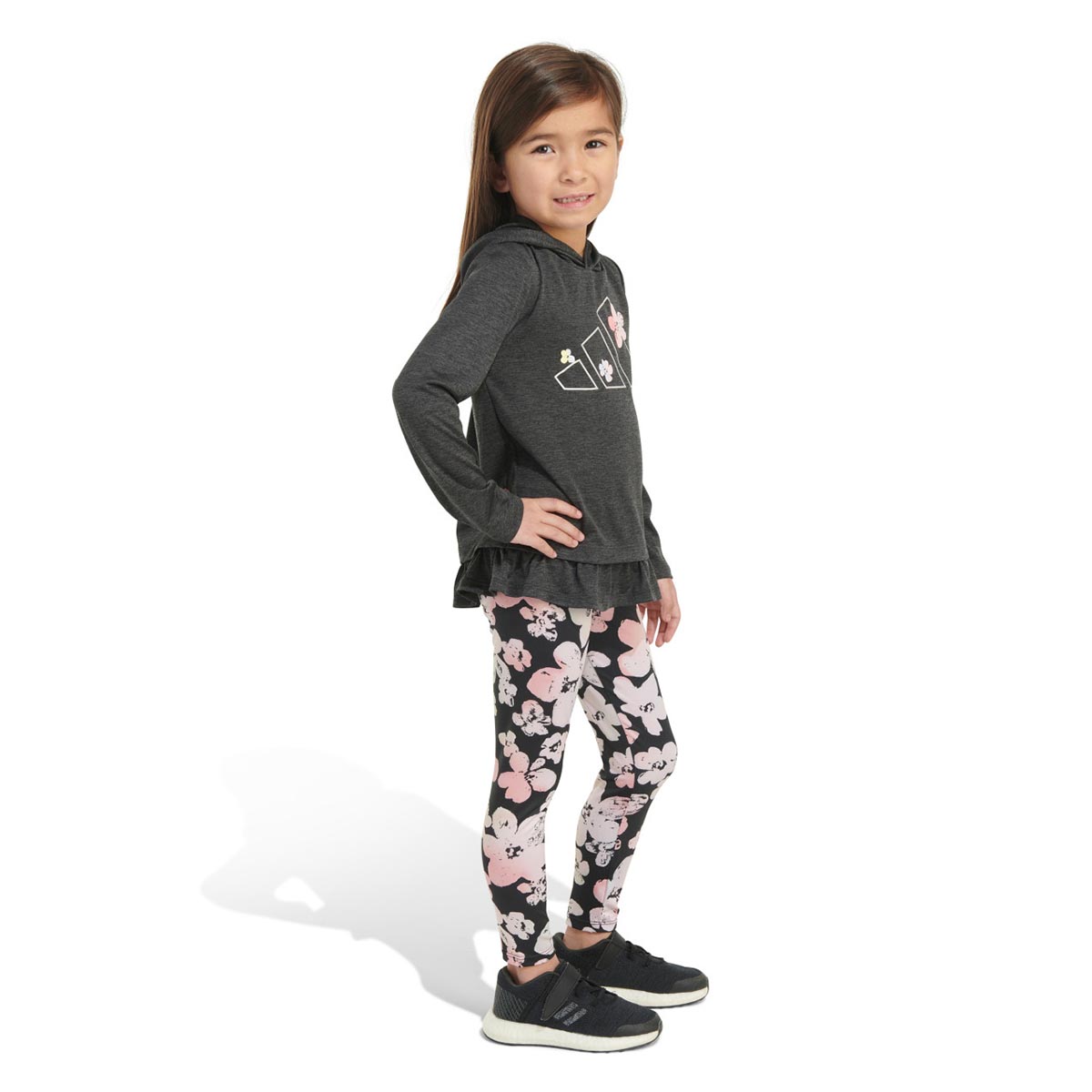 Girls (4-6x) Adidas(R) Logo Ruffle Melange Top & Floral Leggings