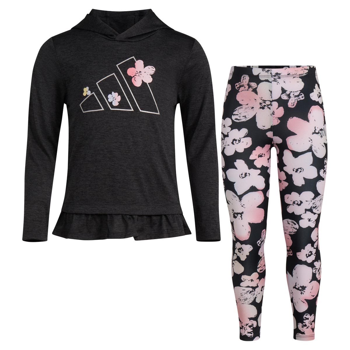 Girls (4-6x) Adidas(R) Logo Ruffle Melange Top & Floral Leggings