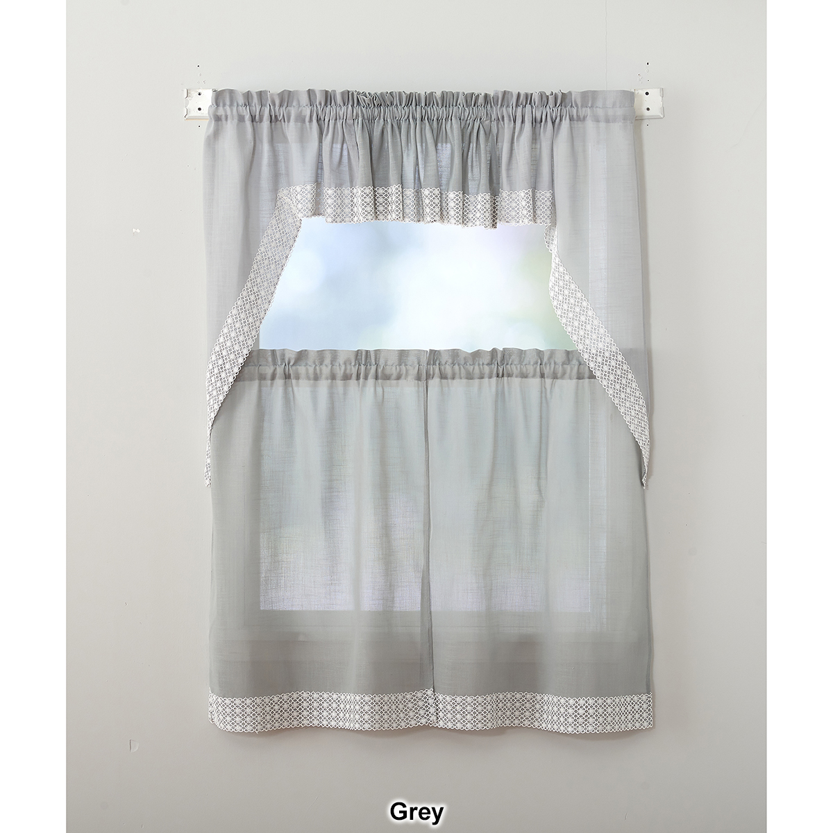 Salem Woven With Daisy Chain Lace Kitchen Curtains