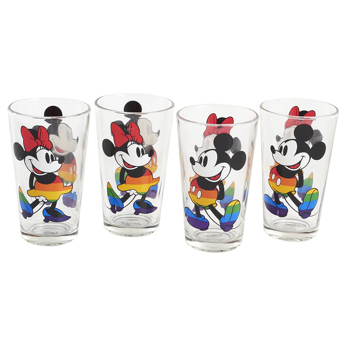 16oz. Mickey & Minnie Rainbow Glass Tumblers - Set Of 4