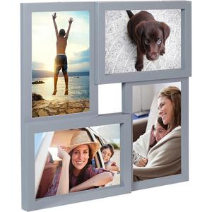 Malden 4-Opening Grey Square Puzzle Frame - 4x6