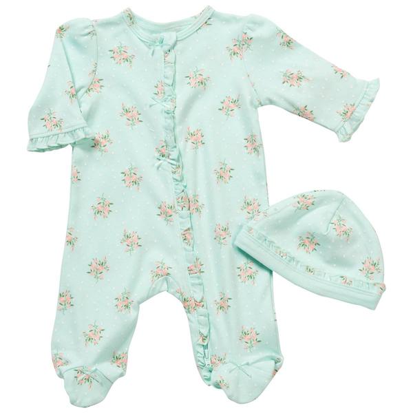 Baby Girl (NB-9M) Little Me(R) Delicate Floral Footie with Hat